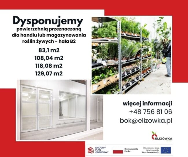 Powierzchnia dla handlu lub magazynowania roślin żywych