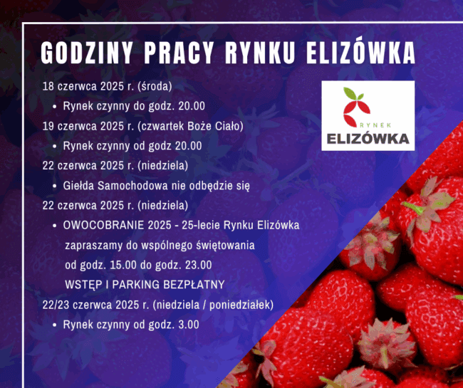 Godziny otwarcia Rynku Elizówka w&nbsp;„długi weekend czerwcowy”