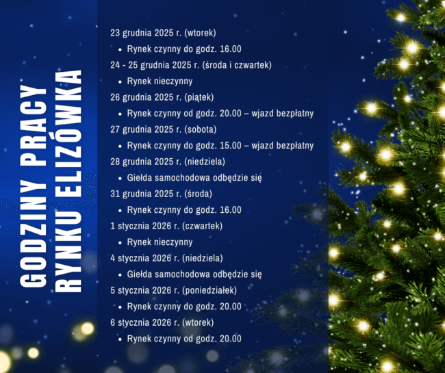 Godzimy otwarcia Rynku Elizówka w&nbsp;okresie świątecznym.