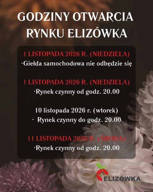 Świąteczne godziny pracy Rynku Elizówka w&nbsp;listopadzie 2026